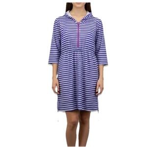 Title Nine 3/4 Sleeve Purple Striped 1/2 Zip Hooded Athleisure Dress Pockets XL